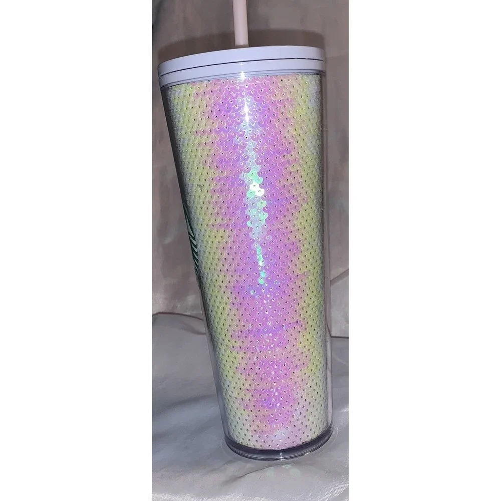 Starbucks 2020 Holiday Exclusive White Pink Sequins Shift 24 oz Cold Cup Tumbler